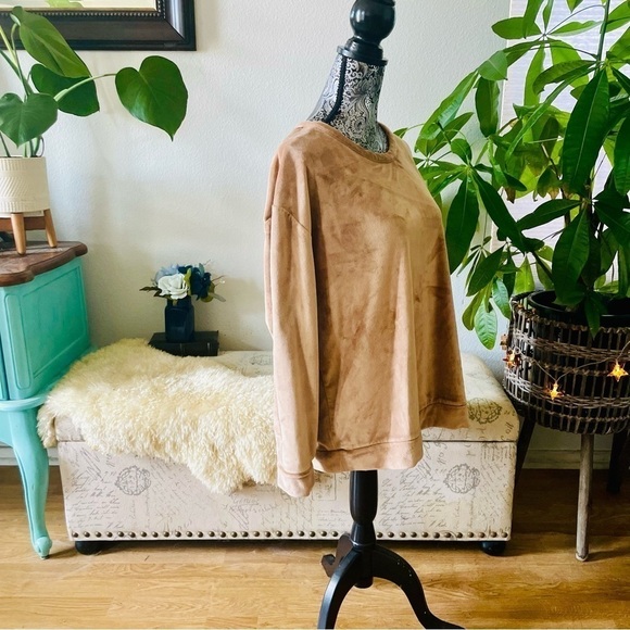 Koolabura By UGG Caramel Brown Luxe Velour Crewneck Sweater Jumper, Size L - Picture 3 of 7
